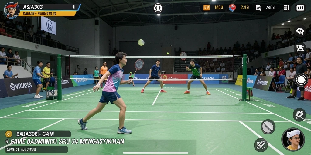 Antarmuka ASIA303 yang menarik dengan karakter dan arena Badminton.
