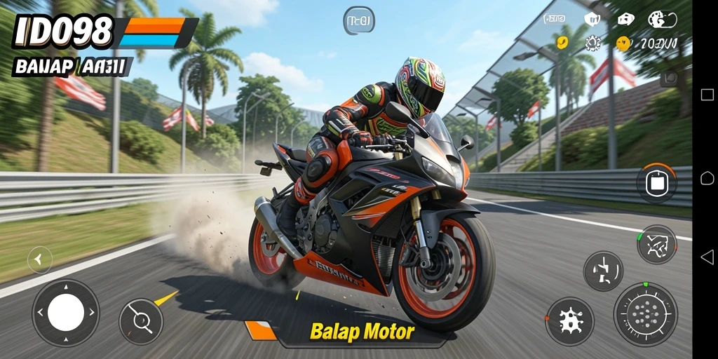 Tampilan antarmuka game Balap Motor yang menarik dan intuitif.