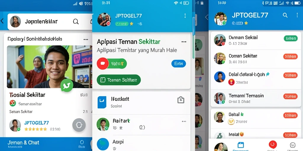 Tampilan antarmuka utama JPTOGEL77 untuk mencari teman sekitar.