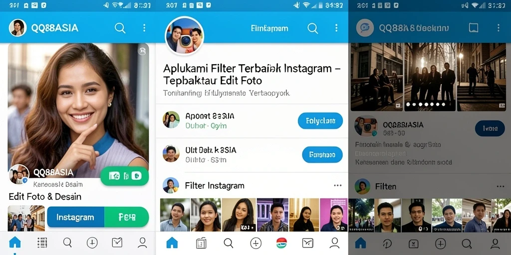 Antarmuka pengguna QQ88ASIA dengan berbagai pilihan filter Instagram.