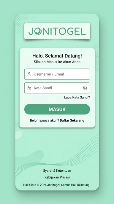 Tampilan halaman login jonitogel